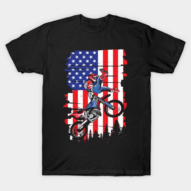 Cool Dirt Bike Racing American Flag 4th of july Men Present T-Shirt by paynegabriel